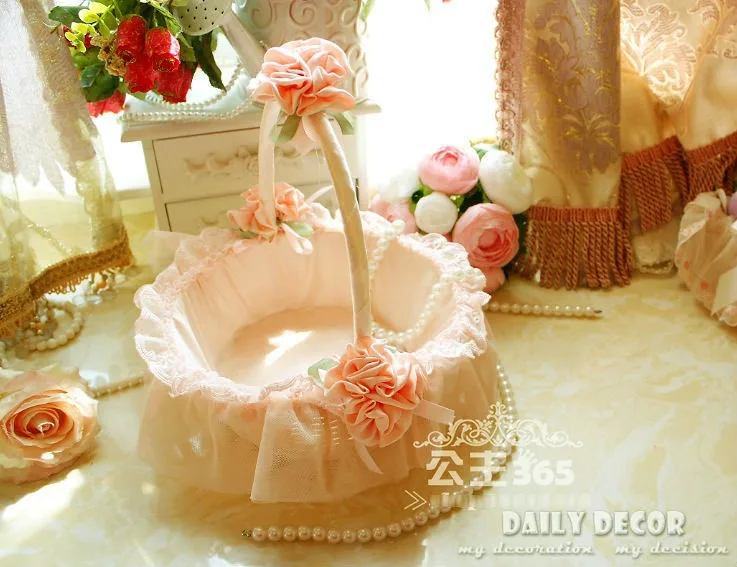 Pink Lace Decoration Flower Girl Basket Wedding Flower Baskets