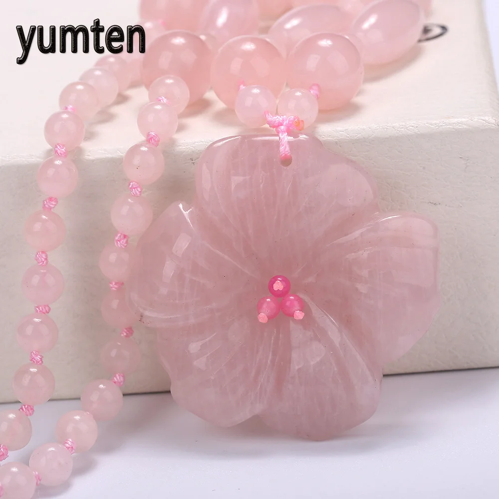 

Yumten Women's Fashion Necklace Flowers Pendant Rose Quartz Charm Chinese Style Jewelry Gift Popular Clavicle Chain Wolf Unicorn