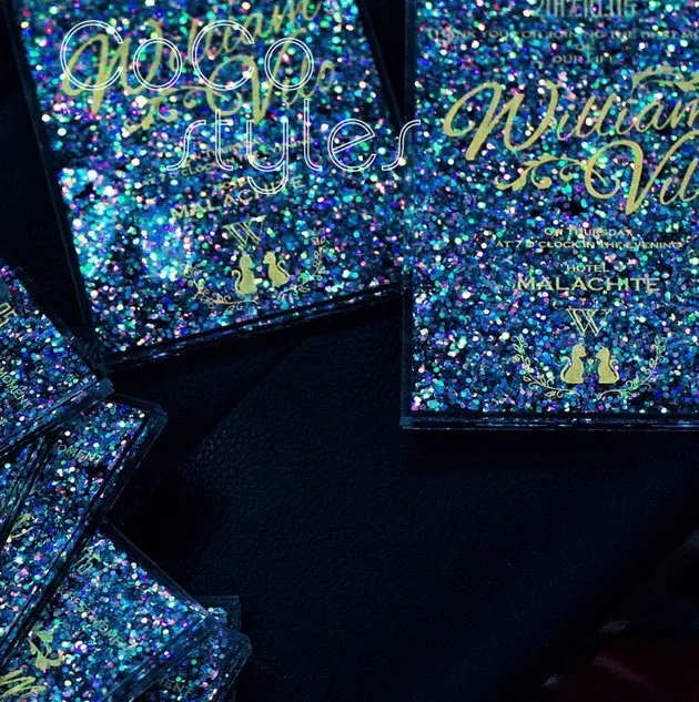  Coocostyles custom made luxury silk screen acrylic invitation card with shimmering powder design fo - 32872159372