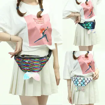 

2019 Newest Hot Women’s Fanny Pack Colorful Laser Sequin Mermaid Fish Tail Waist Bag Chest Pouch Shoulder Belt Bag