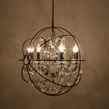 

Retro Lamparas Black Decor American Vintage Industrial Bird Cage Pendant Light With Crystal Ornaments Nordic Birdcage