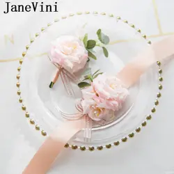 JaneVini 2019 элегантный розовый бутоньерка и цветок на запястье из искусственного шелка свадебные корсаж для жениха Мода поддельные булавка