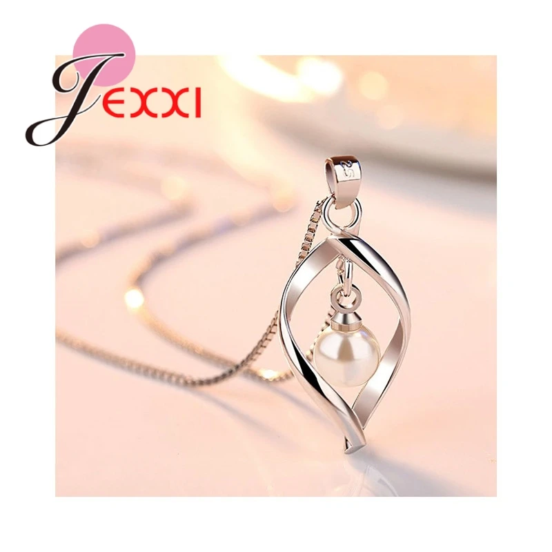 

New Fashion Box Chain Pendant Necklace With Pearls Charming 925 Sterling Silver Women Wedding Choker Jewelry