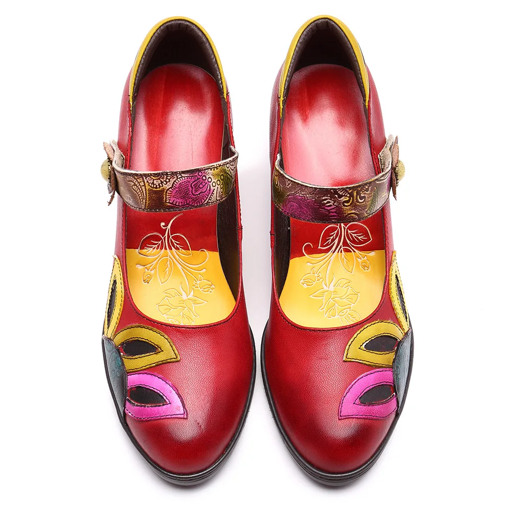 Винтажные туфли-лодочки с принтом; женская обувь из натуральной кожи; туфли Mary Jane на среднем квадратном каблуке с застежкой-липучкой; женские туфли в стиле ретро на каблуке; Zapato