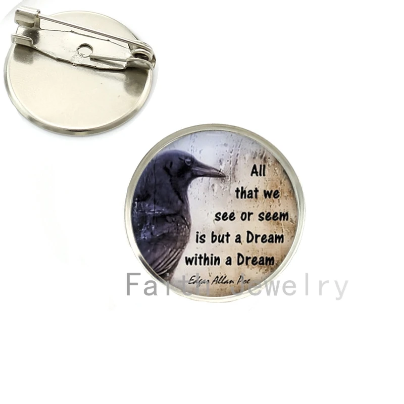 Edgar Allan Poe Book Quote brooch pins Gothic Quoth the Raven Literary