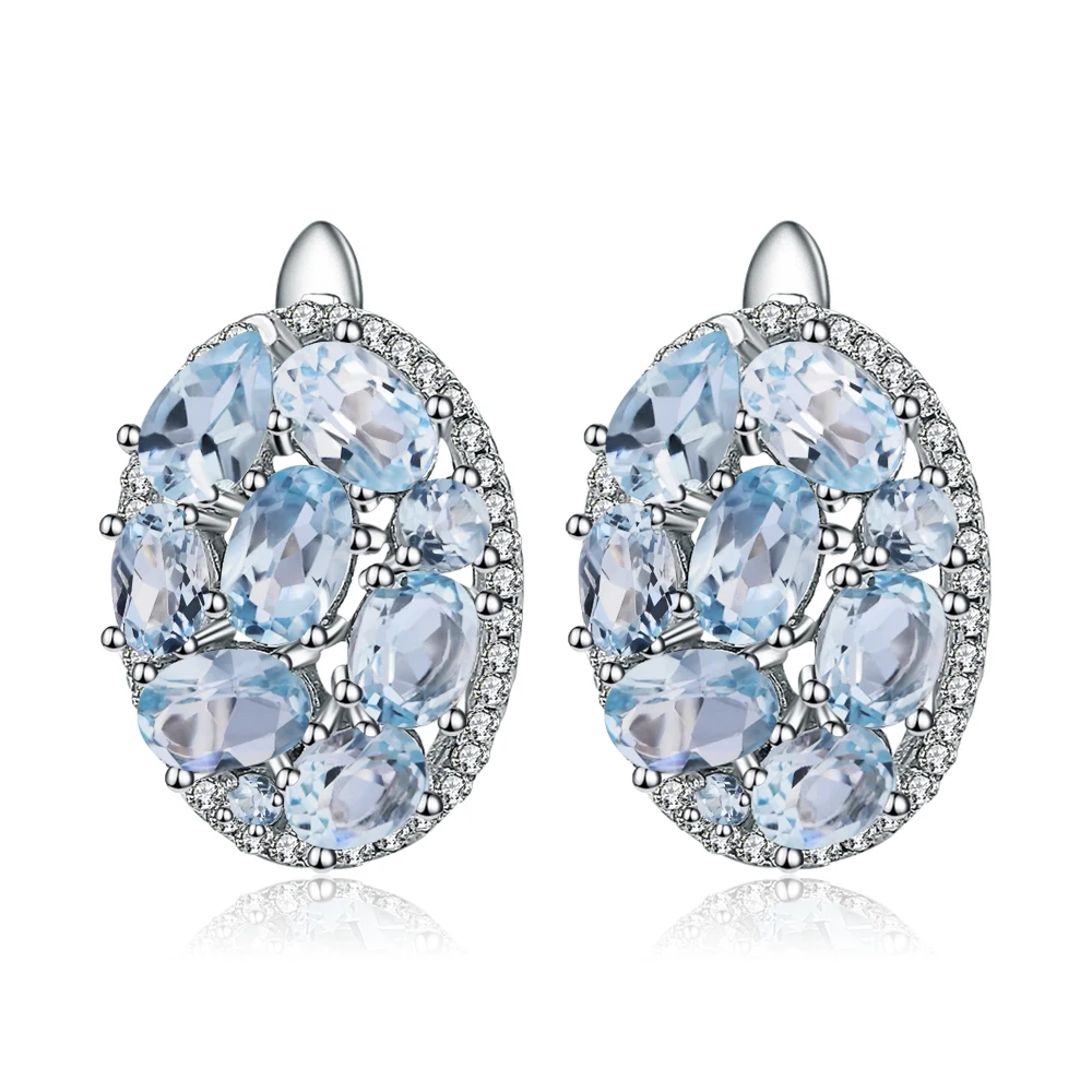

Gem's Ballet Natural Sky Blue Topaz Stud Earrings 925 Sterling Silver Earrings Gemstone Classic For Women Luxury Fine Jewelry