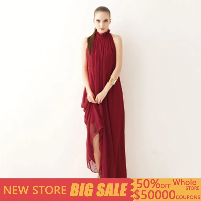 

Bohemian Formal Dress hanging neck chiffon dress long dress beach dress summer clothes for women 2019 Wedding Party Wearing