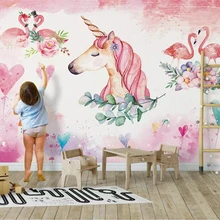 Пользовательские 3D фото обои современные розовые ручная роспись Любовь Фламинго Единорог ТВ фон 3d обои с росписью для спальни