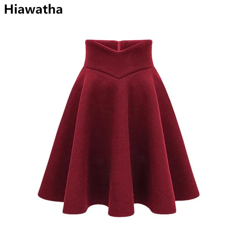 Hiawatha, высокая талия, плотная Шерстяная Юбка, Осень-зима, винно-красная, серая, черная, плиссированная повседневная юбка, женские юбки D1286
