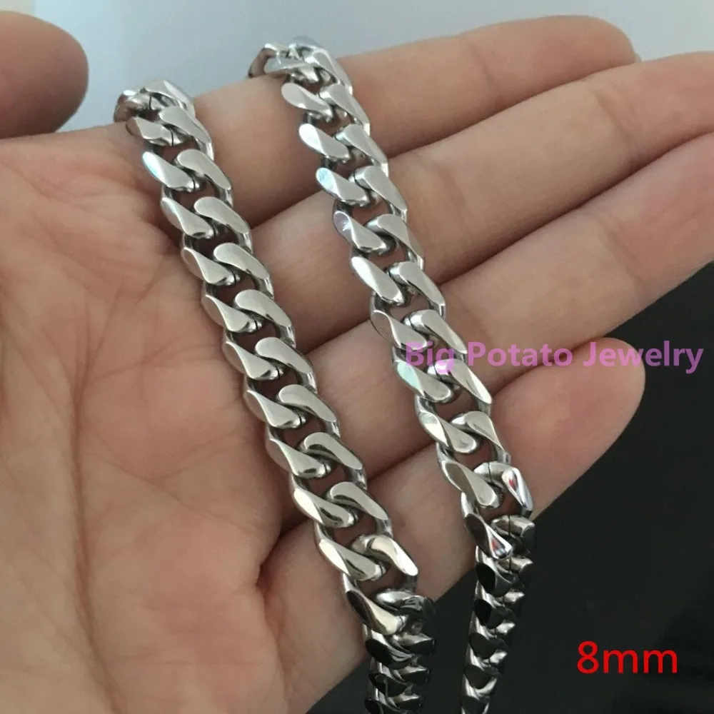 Popular 8MM 316L Stainless Steel Silver Polishing Cuba Link Chain