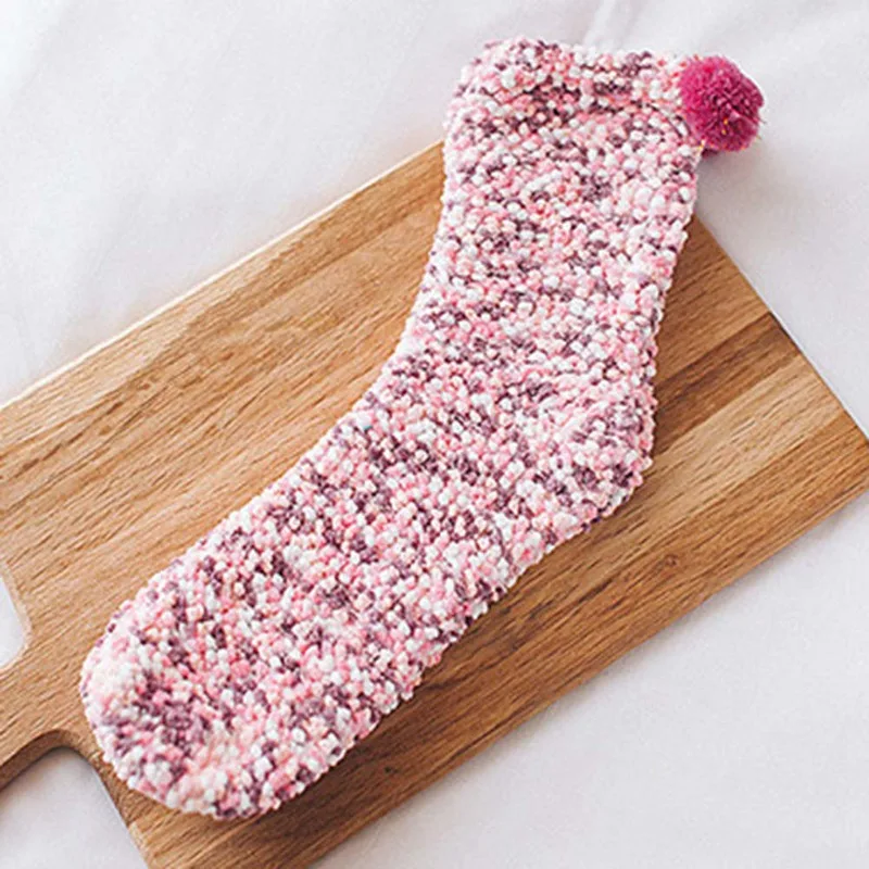 Рождество Для женщин и девочек утепленные кровать носки для сна пушистые теплые зимние мягкие носки-тапочки торт носки, Коралловый кашемир носки - Цвет: PK