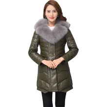 Европейские зимние женские кожаные замшевые пальто, куртка с лисьим меховым воротником, женская теплая верхняя одежда, большие размеры 3XL 4XL LF4202