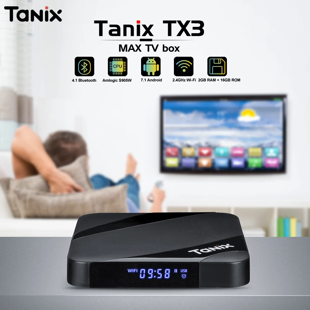 

Tanix TX3 Max TV Box Amlogic S905W Android 7.1 with New ALICE UX 2GB RAM + 16GB ROM 2.4GHz Wi-Fi 4K 100Mbps LAN BT4.1