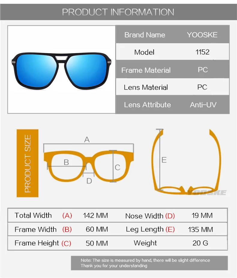 YOOSKE Classic HD Polarized Sunglasses Men Driving Brand Design Sun Glasses Man Mirror Retro High Quality Sunglass Goggles