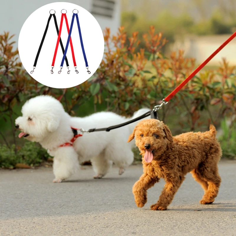 Nylon Dog Leash Double Walking Leashes Couple 2 Way V Shape Collar Lead