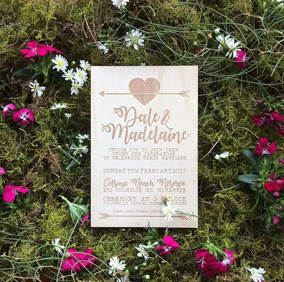  Wood wedding invitation - Timber wedding invitation - Arrow & Heart Designs - 32870059722