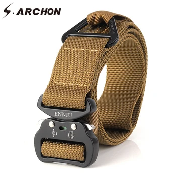 

S.ARCHON Army Soldier Military Combat Belt Men Metal Buckle Adjustable Tactical Waist Belt Quick Release Safety Nylon Belt 3.8cm