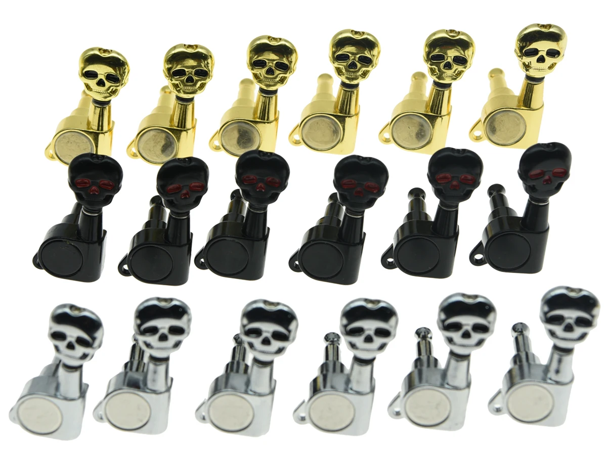 6 Inline 6L Left Handed Sealed Skull Button Guitar Tuners Tuning Keys Pegs Machine Heads for