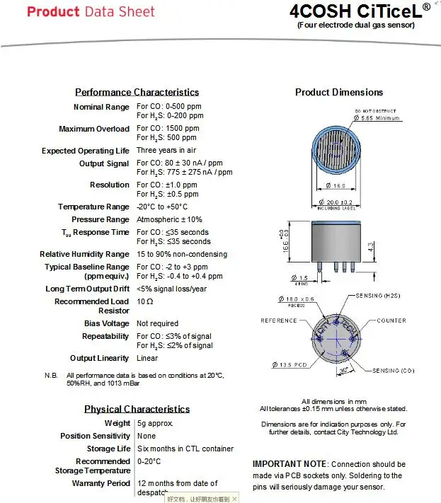 4COSH Citicel CO//H2S Sensor