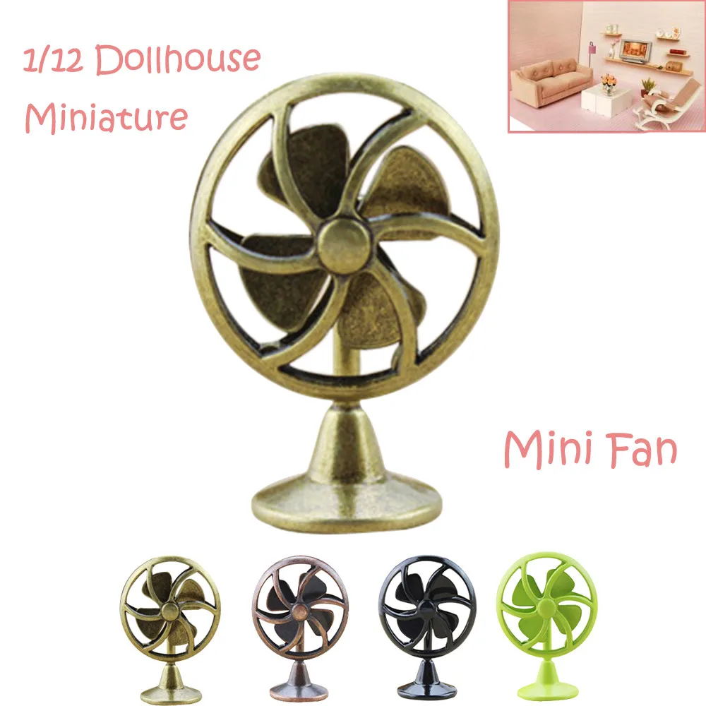 1:12 Miniature Metal Black Lobby Fan Old-Fashioned Furniture Accessory Dollhouse