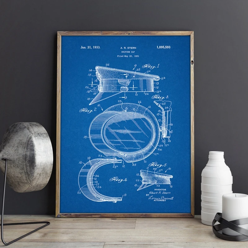 Police Hat Patent Prints Poster Wall Decor