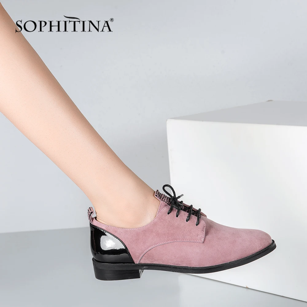 US $42.67 Sophitina Casual Flats High Quality Blue Pink Kid Suede Round Toe LaceUp Woman Flats Comfortable P61