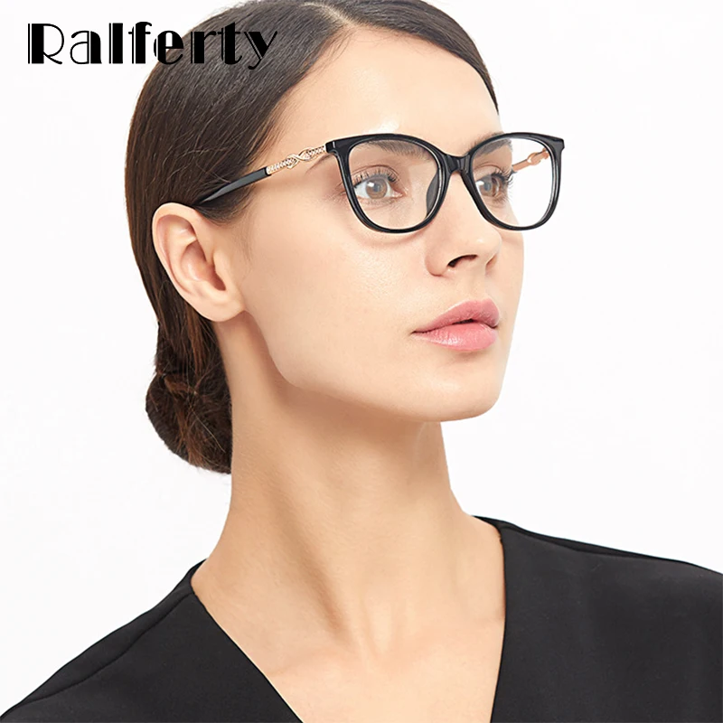 Ralferty, роскошная кристальная оправа для очков, женские дизайнерские блестящие очки, оправа для очков, оптическая близорукость, нулевая точка, прозрачные очки F95162
