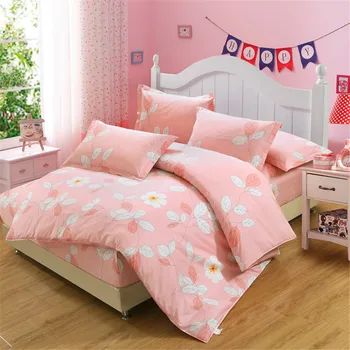

Pink white flower printed bedding set bed fitted 100% cotton pillowcase duvet cover handmade princess bedspread adult girl gift
