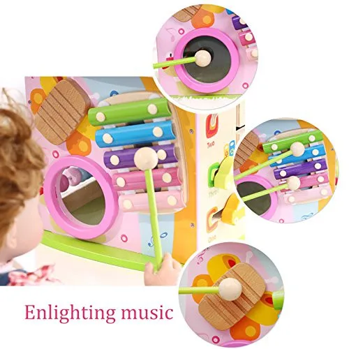 BigNoseDeer Wooden toys Activity Cube Learning Beads wire Maze Parking game Center 5 in 1 for toddlers Gift11
