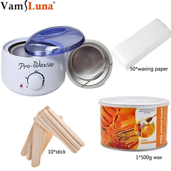 

Electric Epilator Wax Warmer Hair Removal Machine Kit, Waxing Heater with 500g Wax 10 Wax Sticks 50 Waxing Paper Women Body