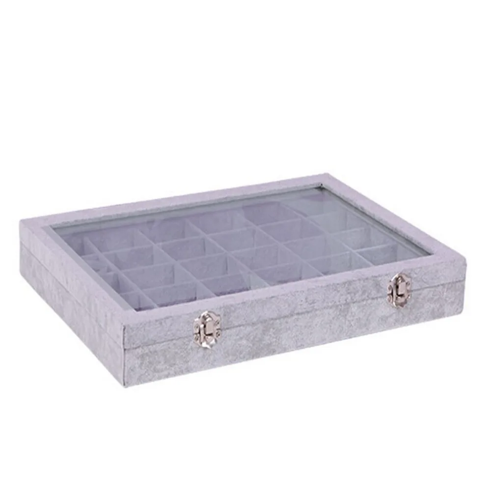 

High-grade with Glass Cover Gray Jewelry Display Box Jewelry Show Case 30 Slots Jewelry Display Holder Box jewelry Storage Box