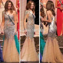 Sparkly champagner kristall nixe-abschlussball 2015 schulter durchsichtig sexy lange kleider abend formale partei-kleider