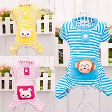 Stripe Cotton Dog Pajamas Coat Pets Cute Comfortable Cotton Clothes Dog Footie Pajamas Clothes With Pockets