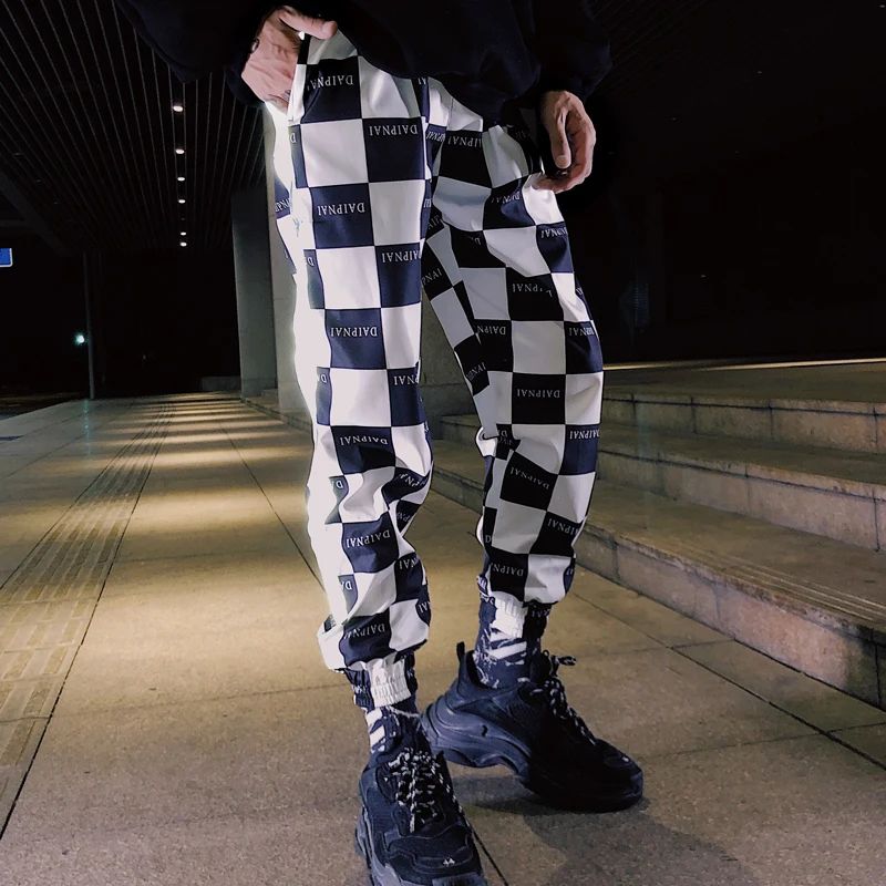 

Cargo Joggers Color Block Letter Print Harem Pants Men Muti Color Patchwork Hip Hop Casual Dance Trousers Sweatpants Streetwear