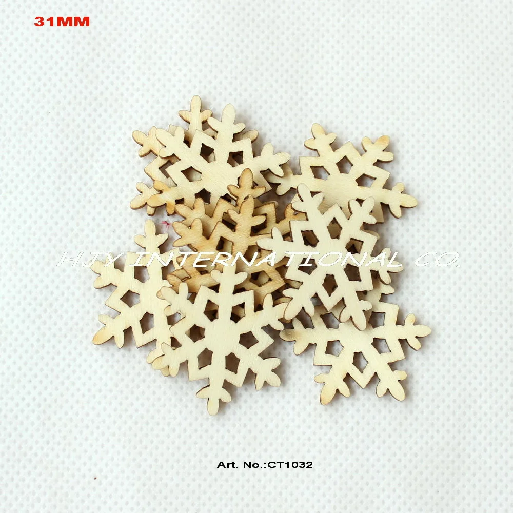 (50pcs/lot) 31mm Rustic natural wood snowflakes Christmas holiday craft