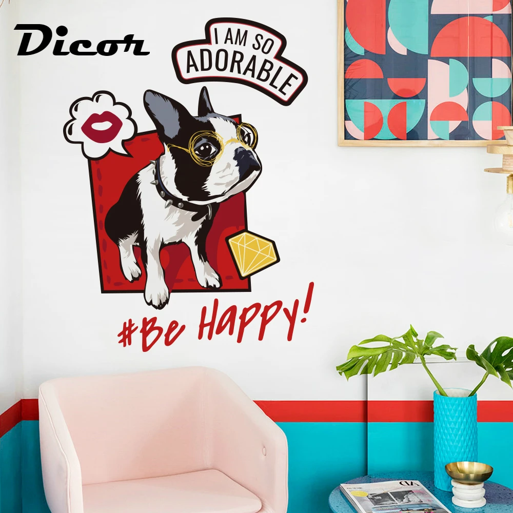 

DICOR Brand Creative Wall Sticker Cartoon French Bulldog Cute Pet Funny Stickers PVC Removable Decal Colorful Stained 2019 New