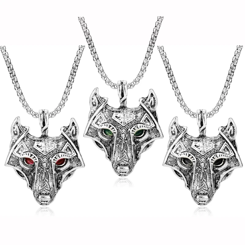 

MQCHUN 4 Colors 1pc Norse Viking Pendant Necklace Norse Wolf Head Necklace Original Animal Jewelry Wolf Head Hange Cosplay Gift