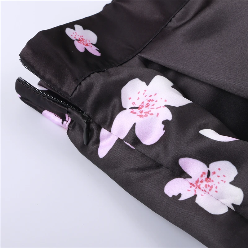 Neophil, винтажный цветочный принт сакуры, высокая талия, женские макси длинные черные юбки, плиссированные женские длинные юбки Saia Falda Larga MS1021