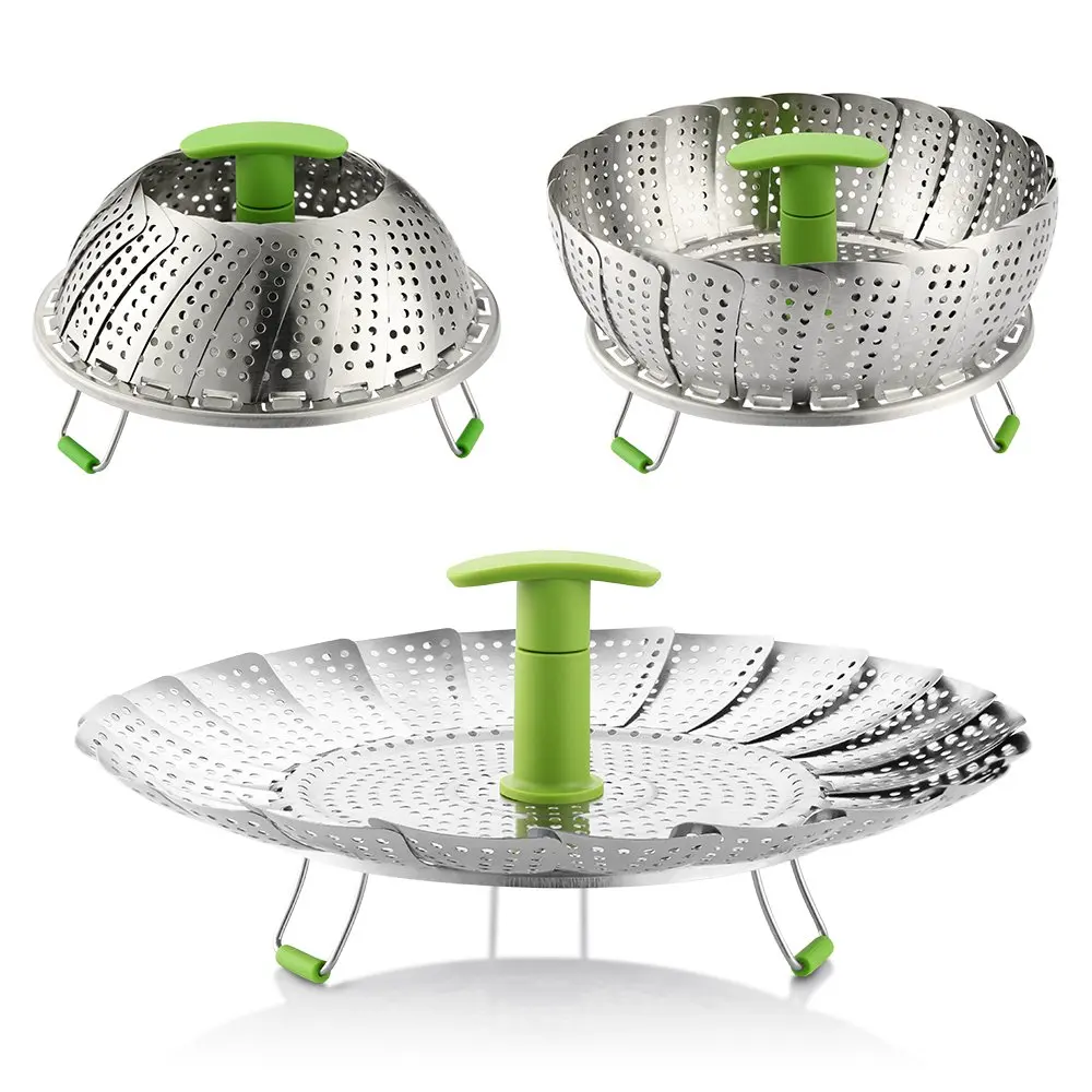 

Folding Retractable Stainless Steel Vegetable Steamer Basket Veggie Pot Steamer with Extendable Handle Steaming Rack KC1062