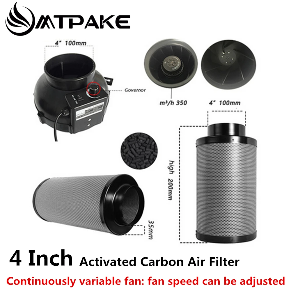 

4 Inch Centrifugal Fans&Activated Carbon Air Filter for GreenHouse Grow Tent Hydroponic LED HPS/MH Grow Light