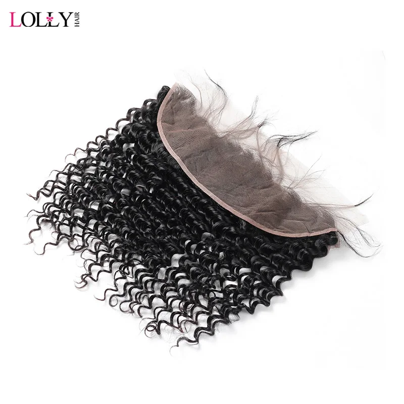

Lolly Hair Peruvian Deep Wave Frontal Closure 8-20 inch Non Remy Human Hair Frontal Free Part Swiss Lace Closure 130% Density