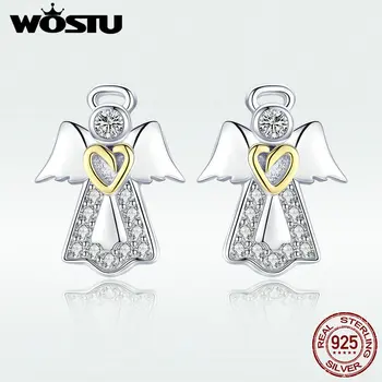 

WOSTU Genuine 100% 925 Sterling Silver Guardian Angel Stud Earrings For Women Birthday Elegant Original S925 Jewelry Gift DXE476