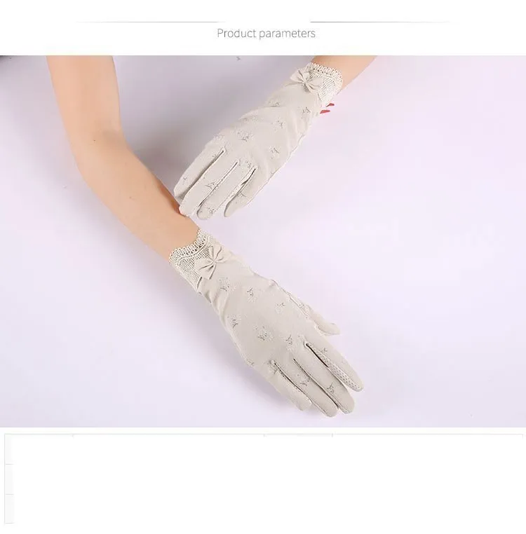 Летний Зонт перчатки женские летние Нескользящие, анти ультрафиолетового короткие кружевные Ice Сенсорный экран Luva Feminina Guantes