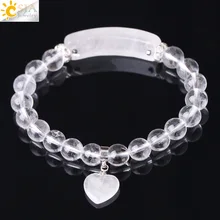 Csja reiki boho natural pedra da jóia branco claro quartzo rock cristal pulseira para homem amante coração pingente chakra jóias f277
