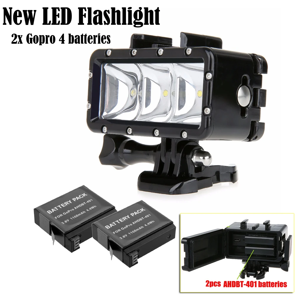 Светодиодная подводсветильник лампа для дайвинга Go Pro (батарея 2x Hero4) GoPro Hero 7 6/5 3