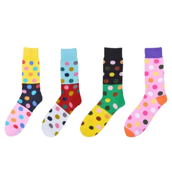 

PEONFLY 2020 Hot Happy Socks Men Hit Color Patchwork Pattern Design Cotton Colorful Dot Striped Socks Crew Socks Funny Gift