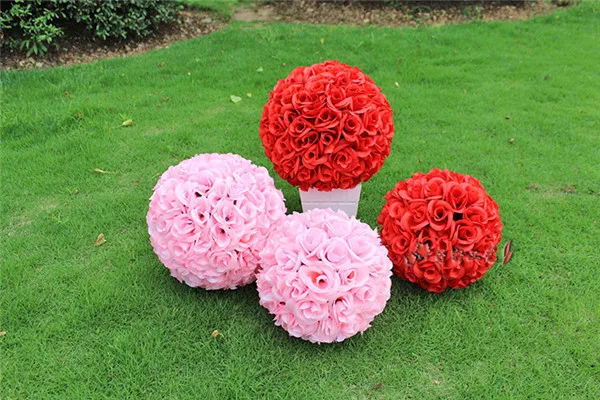 

4pcs 18cm Kissing Ball Rose Ball Flower for Wedding Party Suppermarket Floral Decoration 7 Colors