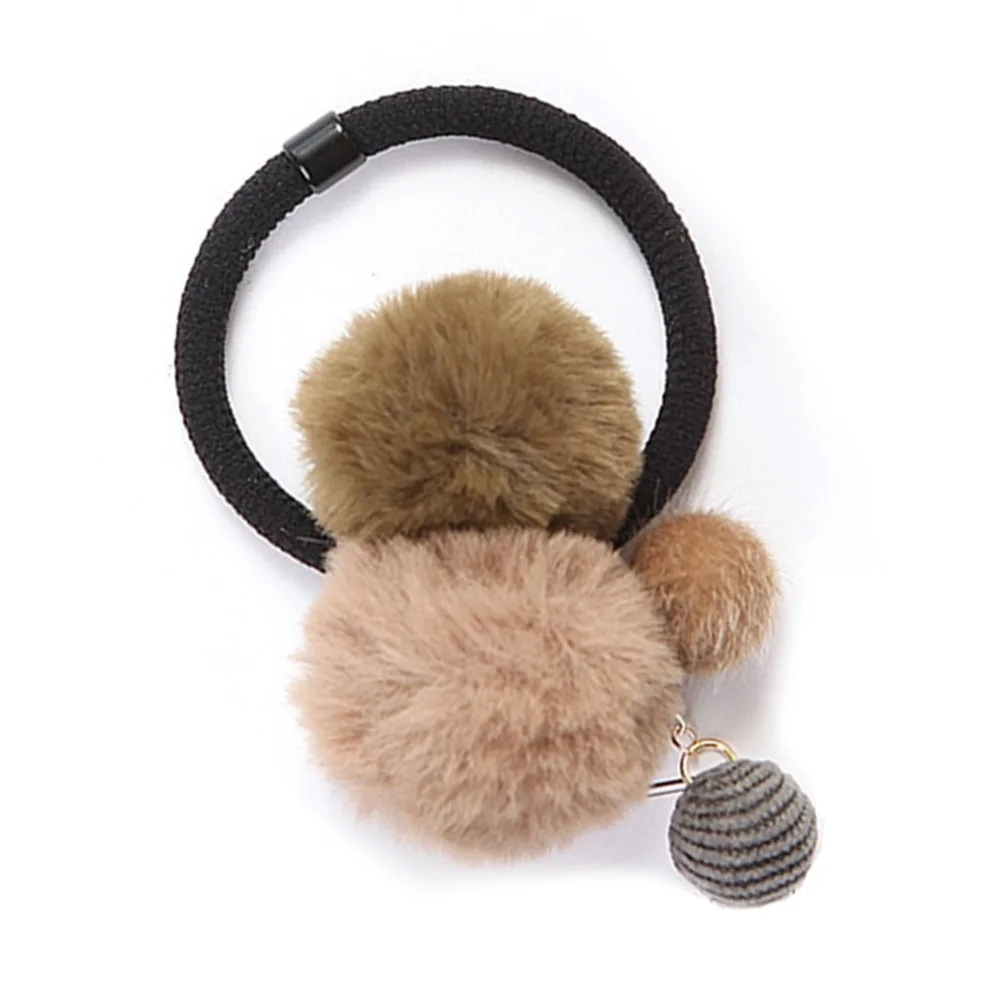 Girls Hair Accessories Colorful Pompon Elastic Hair Bands Rings Cute Creative Faux Fur Ball Hair Rope Lovely Rubber Scrunchies