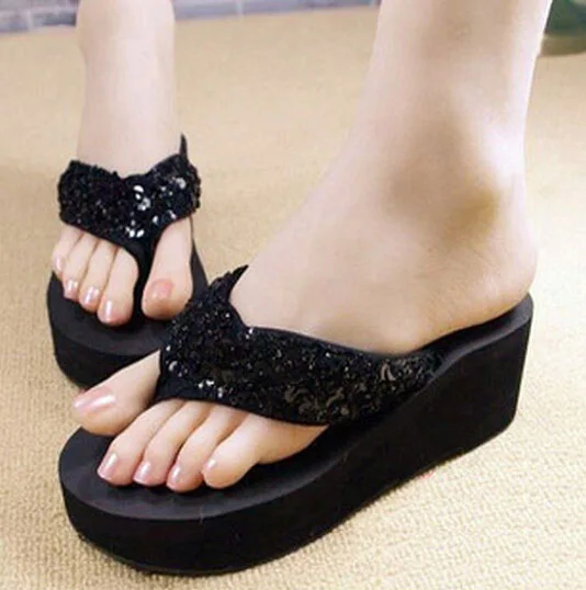 Hot Fashion New Slippers Female Slippers Wedges Platform Elevator  Slip-resistant Paillette Beach Flip Flops Size 5 - Women's Slippers -  AliExpress