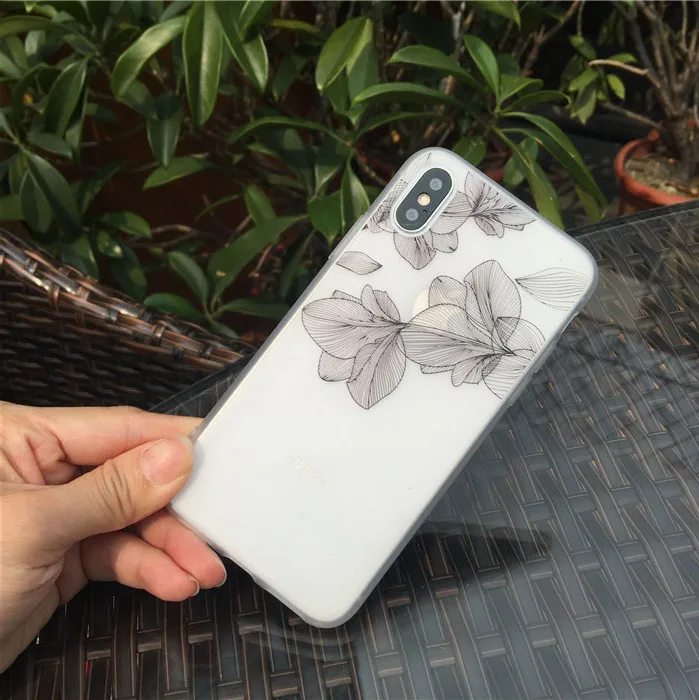 Рельефный силиконовый чехол с лепестками вишни для IPhone X 7 7 Plus, чехол для iPhone 6 из ТПУ с кружевными листьями 6s 8 8 plus 6s plus - Цвет: Black leaf
